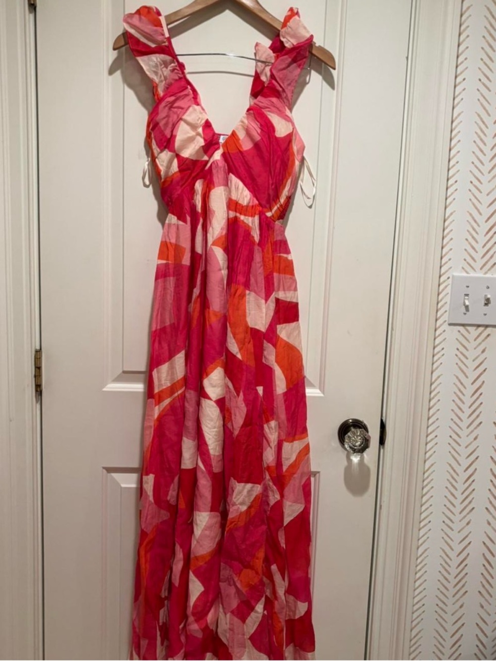 Ruffled V-Neck Maxi Dress in Pink & Orange